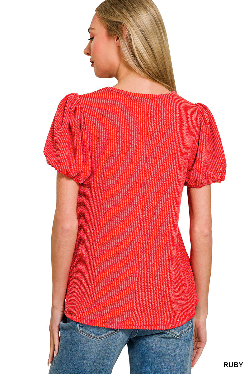 MISSY RIBBED PUFF TOP