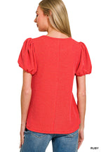 MISSY RIBBED PUFF TOP