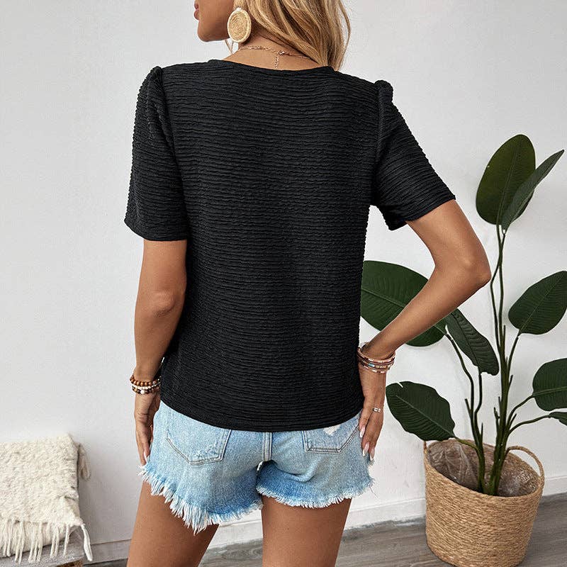 Black Bow Tie V-Neck Shirt