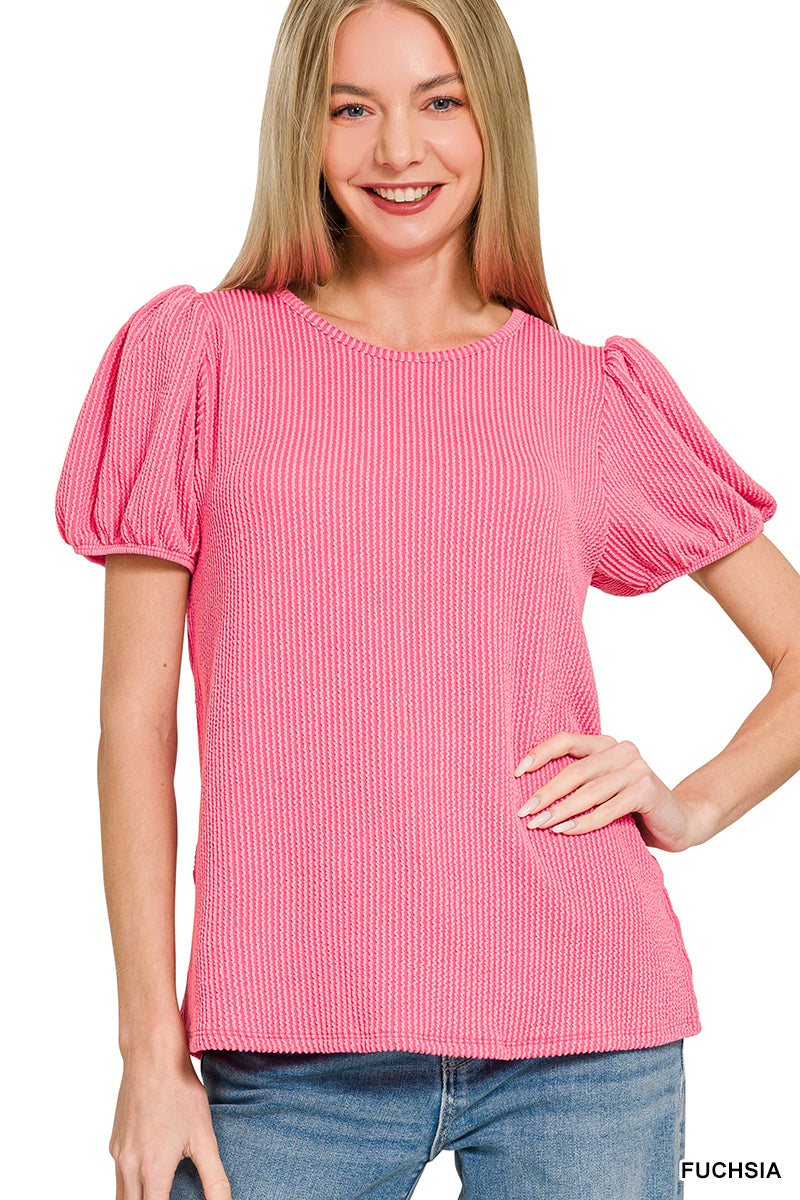 MISSY RIBBED PUFF TOP