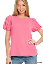 MISSY RIBBED PUFF TOP