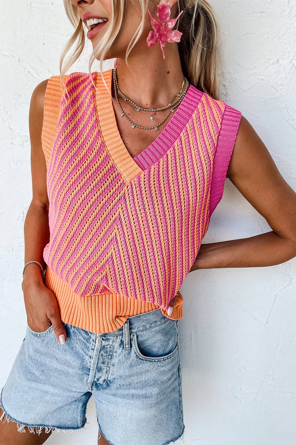 Chevron V Neck Sweater Vest