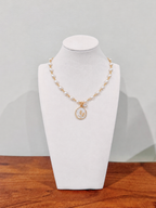 Pearl Chain Floral Oval Pendant Necklace