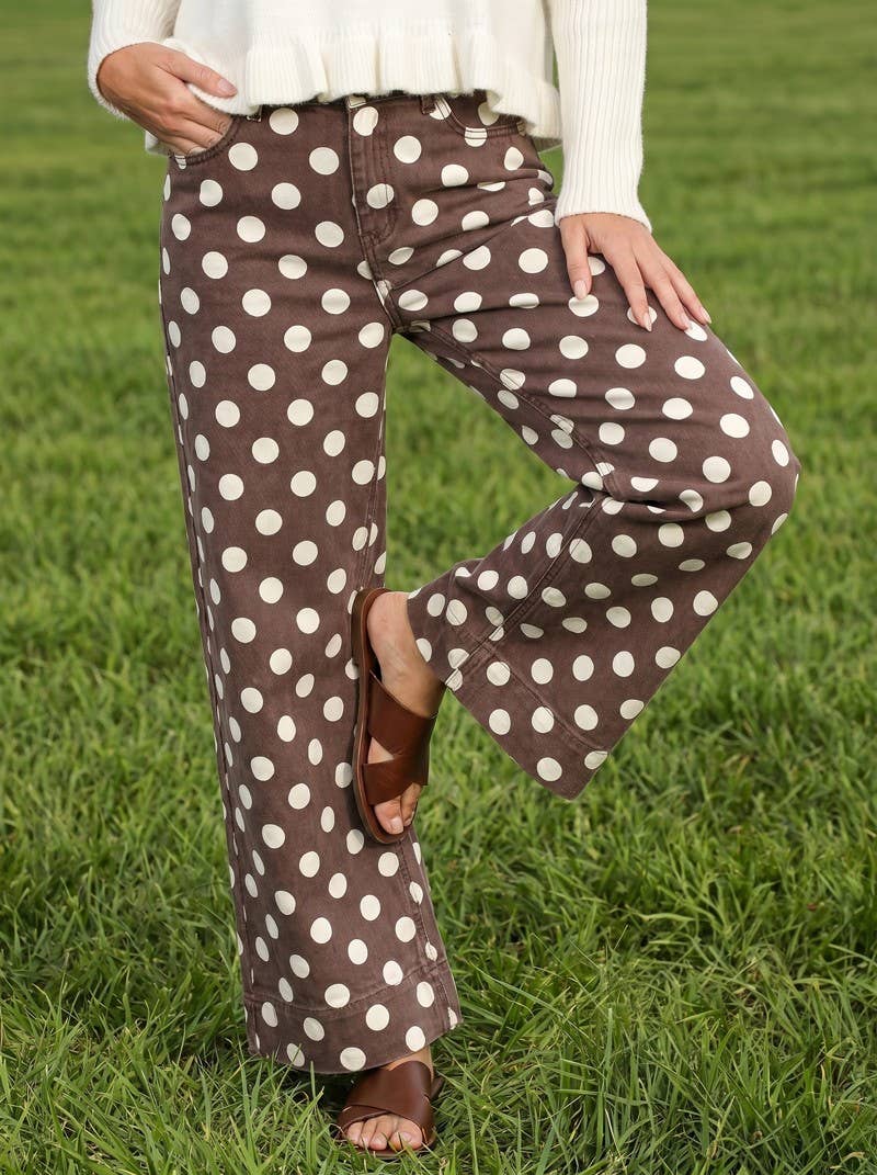 Polka Dot Straight Leg Denim Pants