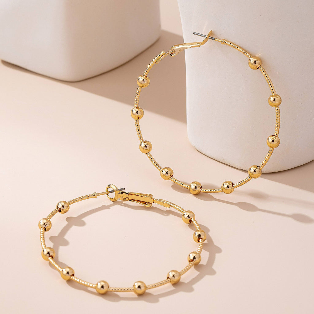 Gold Ball Beaded Hoop Earrings