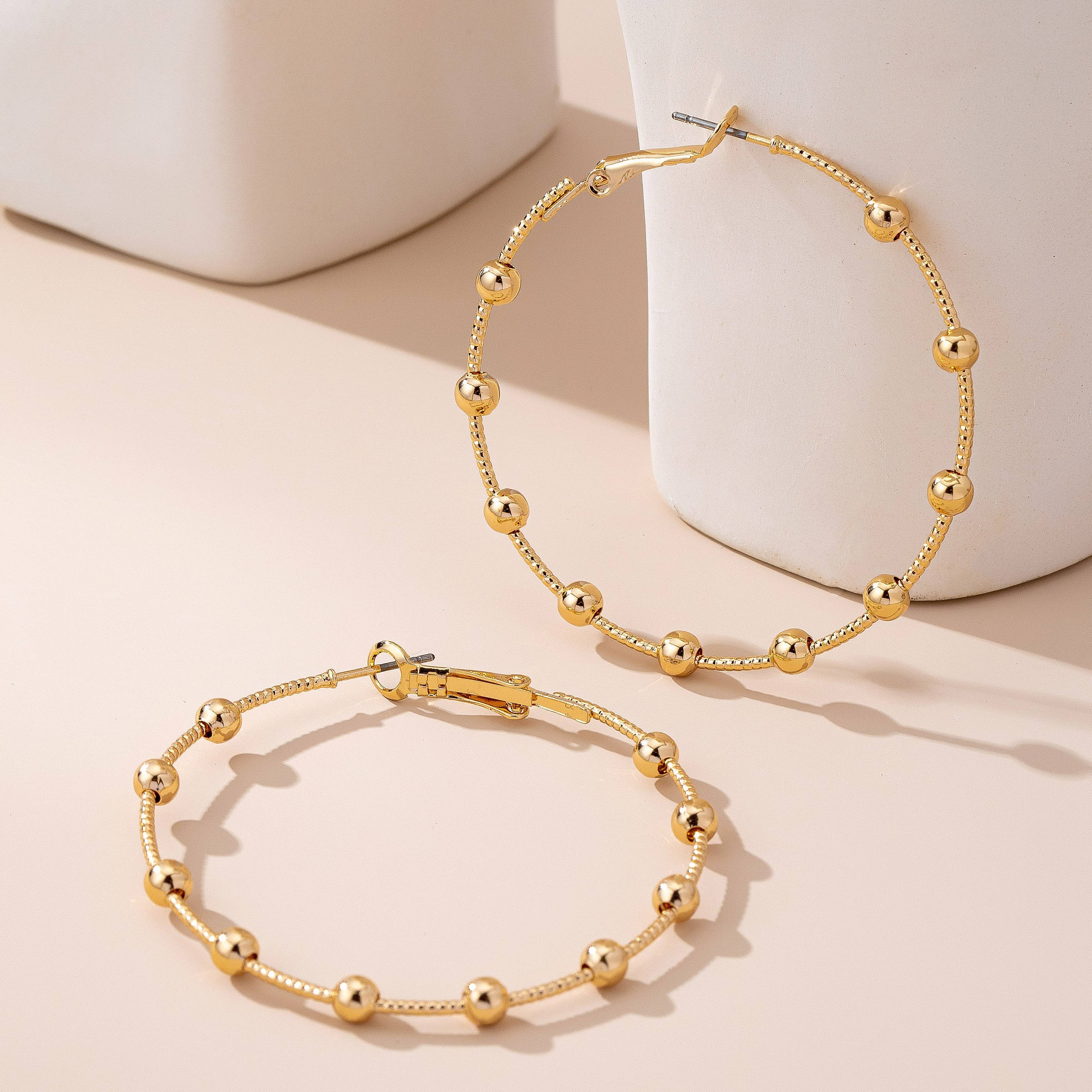 Gold Ball Beaded Hoop Earrings