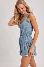 RUFFLED DENIM ROMPER