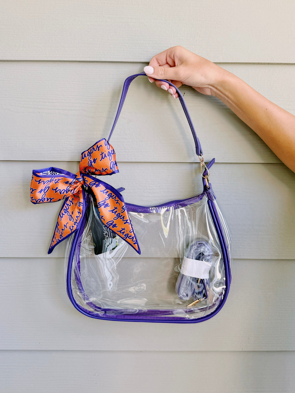 Clemson Tigers Sara Clear Purse with Skinny Scarf