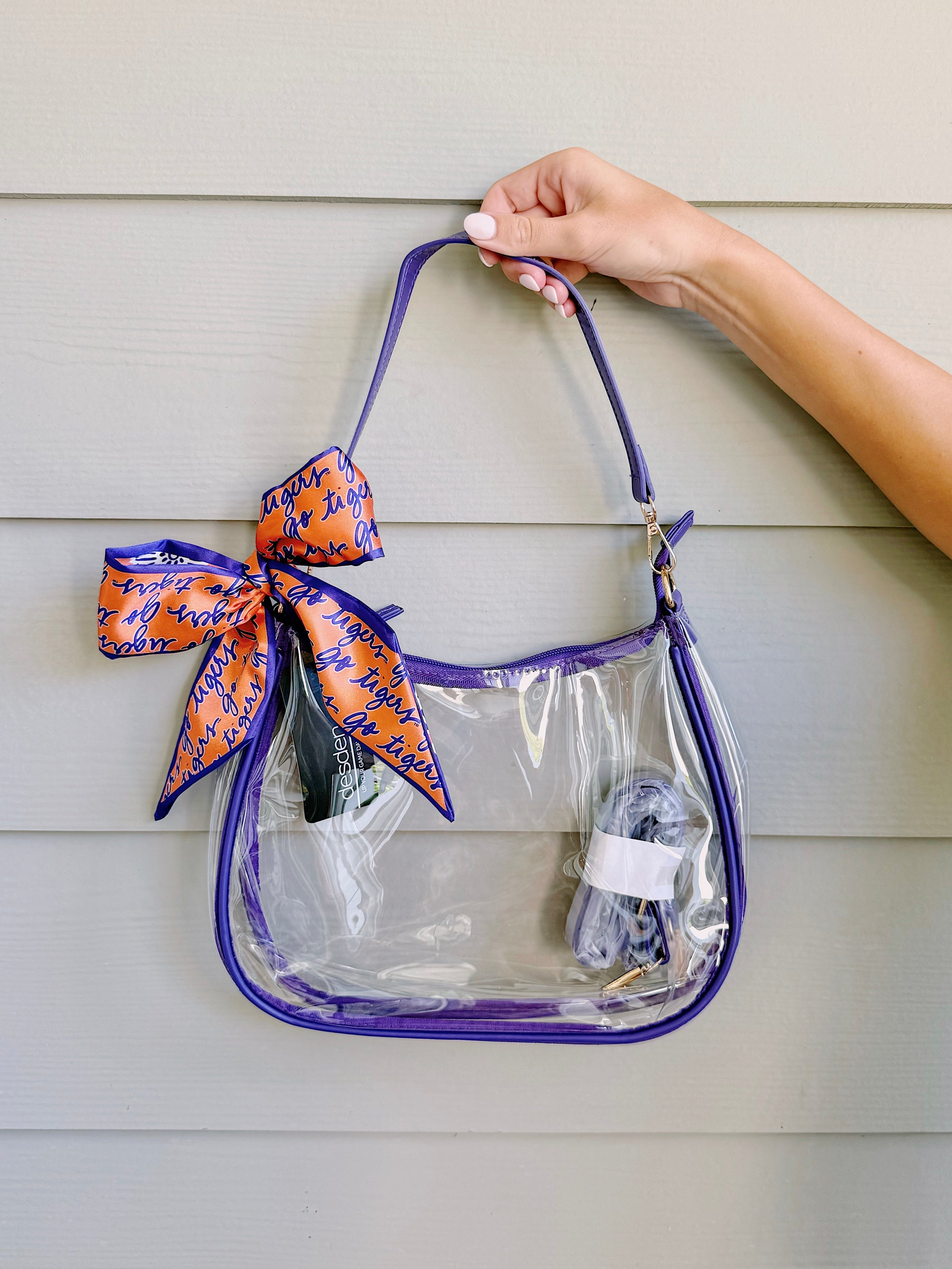 Clemson Tigers Sara Clear Purse with Skinny Scarf