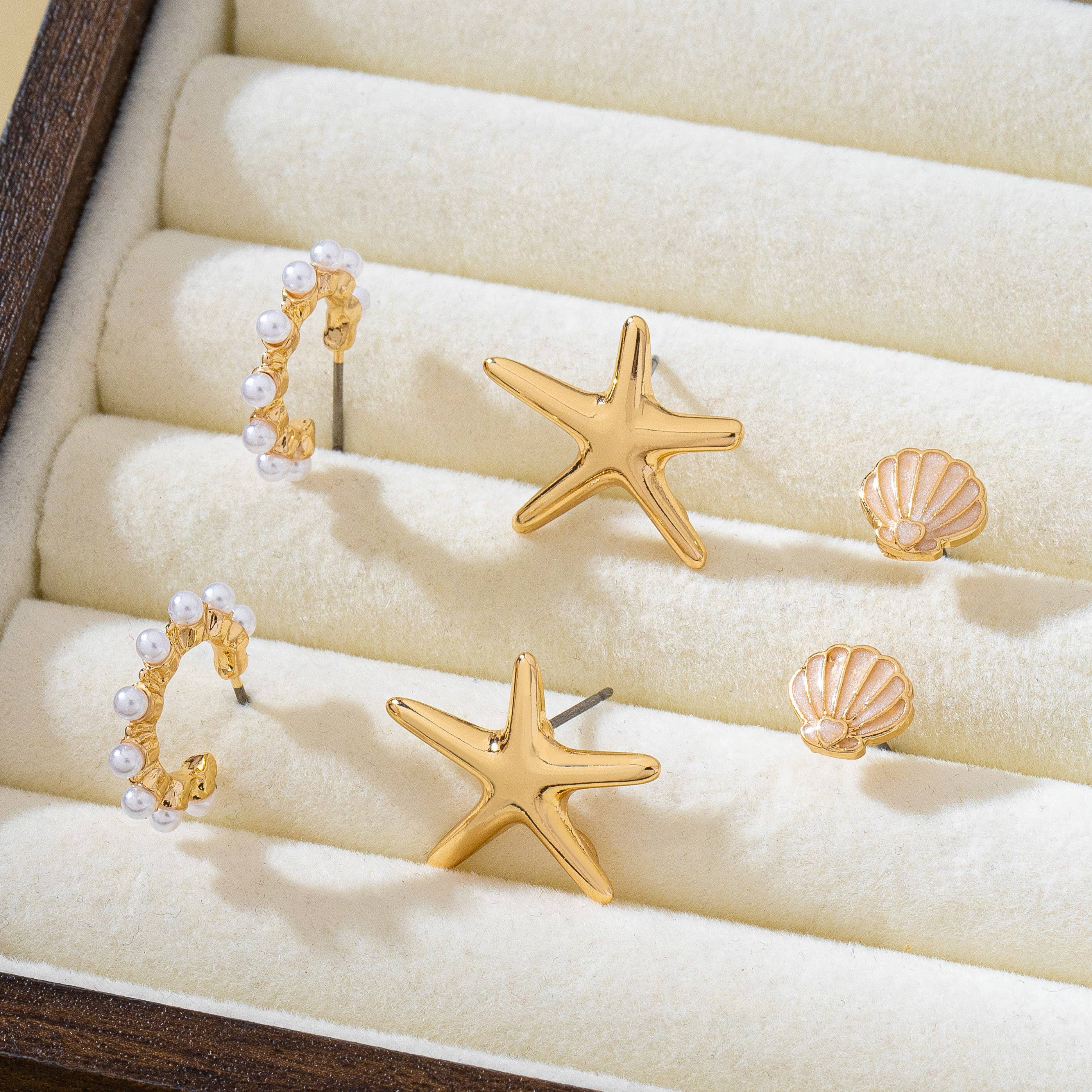 Shell Starfish Pearl Trio Earring Set