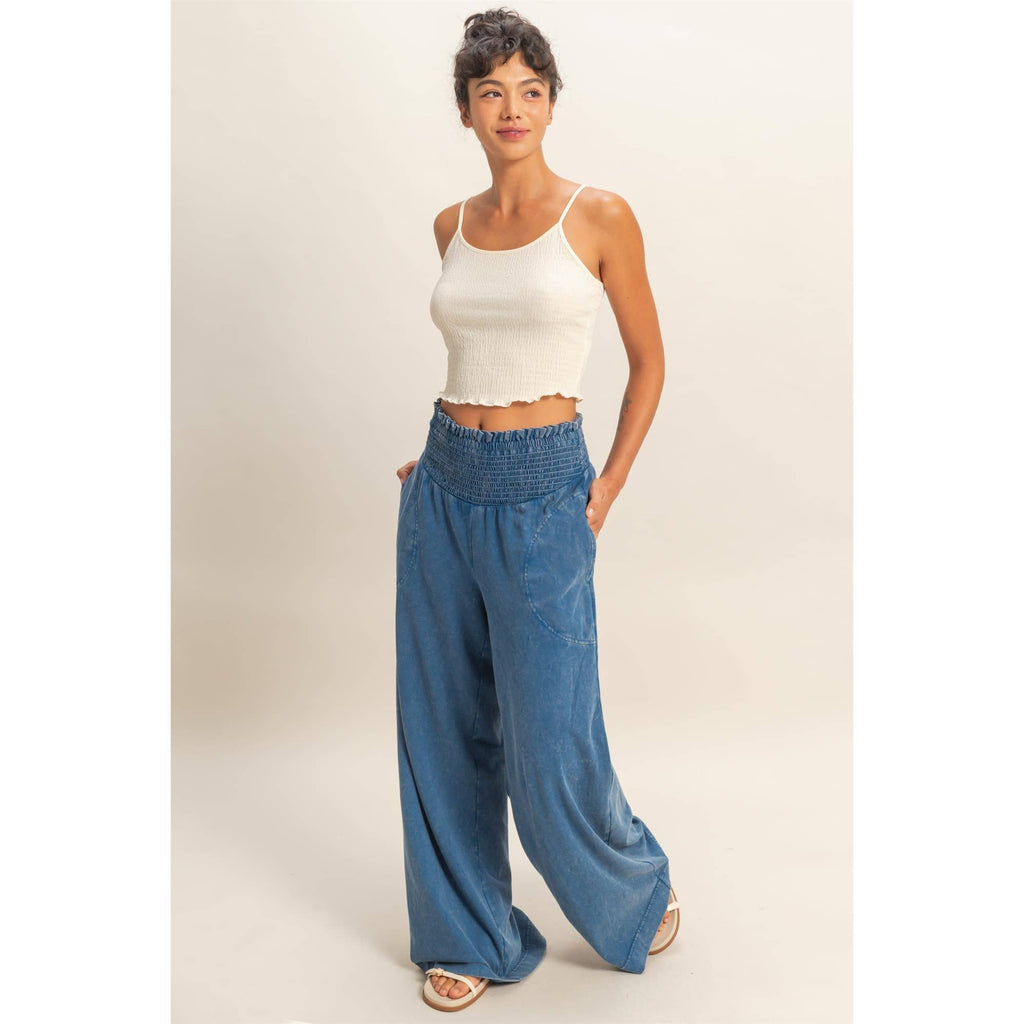 Mineral Washed Wide-Leg Pants