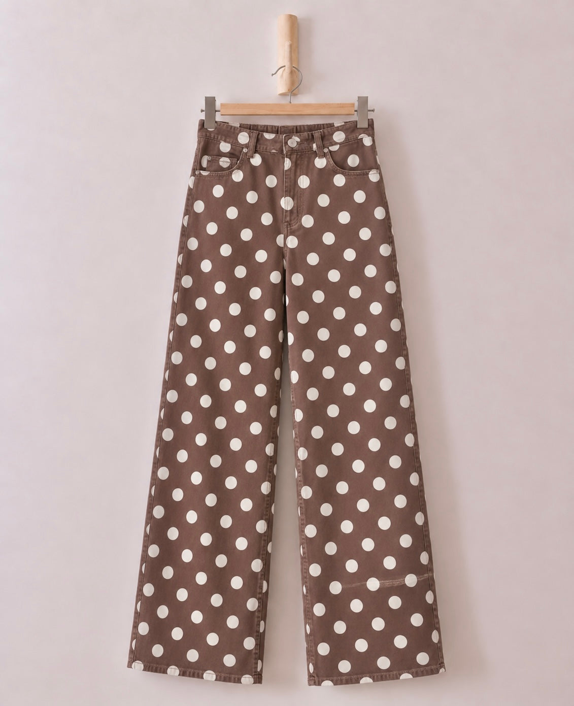 Polka Dot Straight Leg Denim Pants