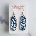 White & Blue Floral Leather Earrings