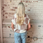 Checkered Block Short Sleeve Sweater