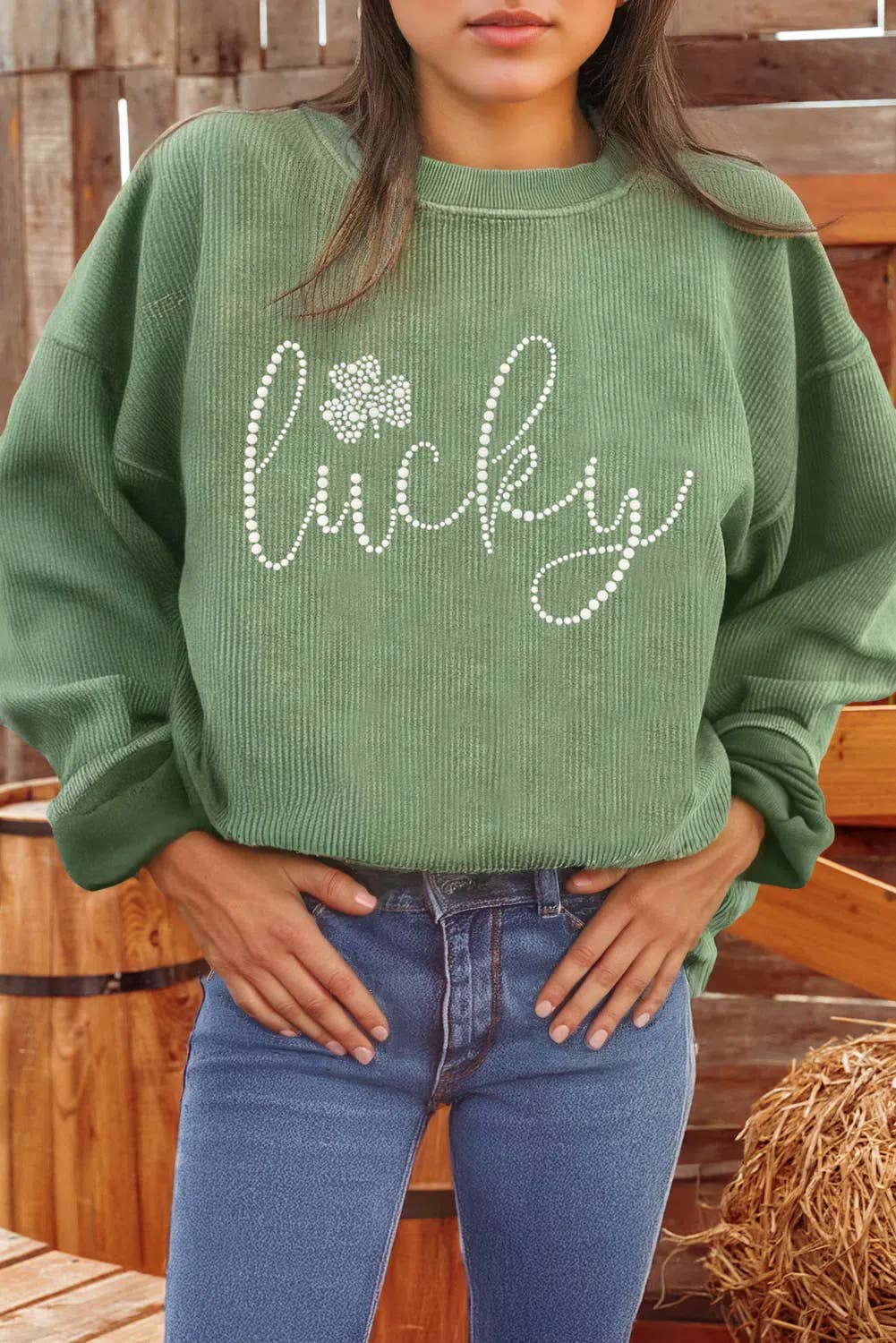 Rhinestone Ribbed St Patrick Sweatshirt