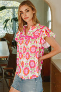 Ric-rac Trim Split Neck Blouse