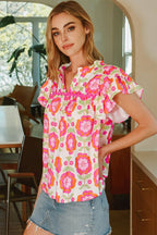 Ric-rac Trim Split Neck Blouse