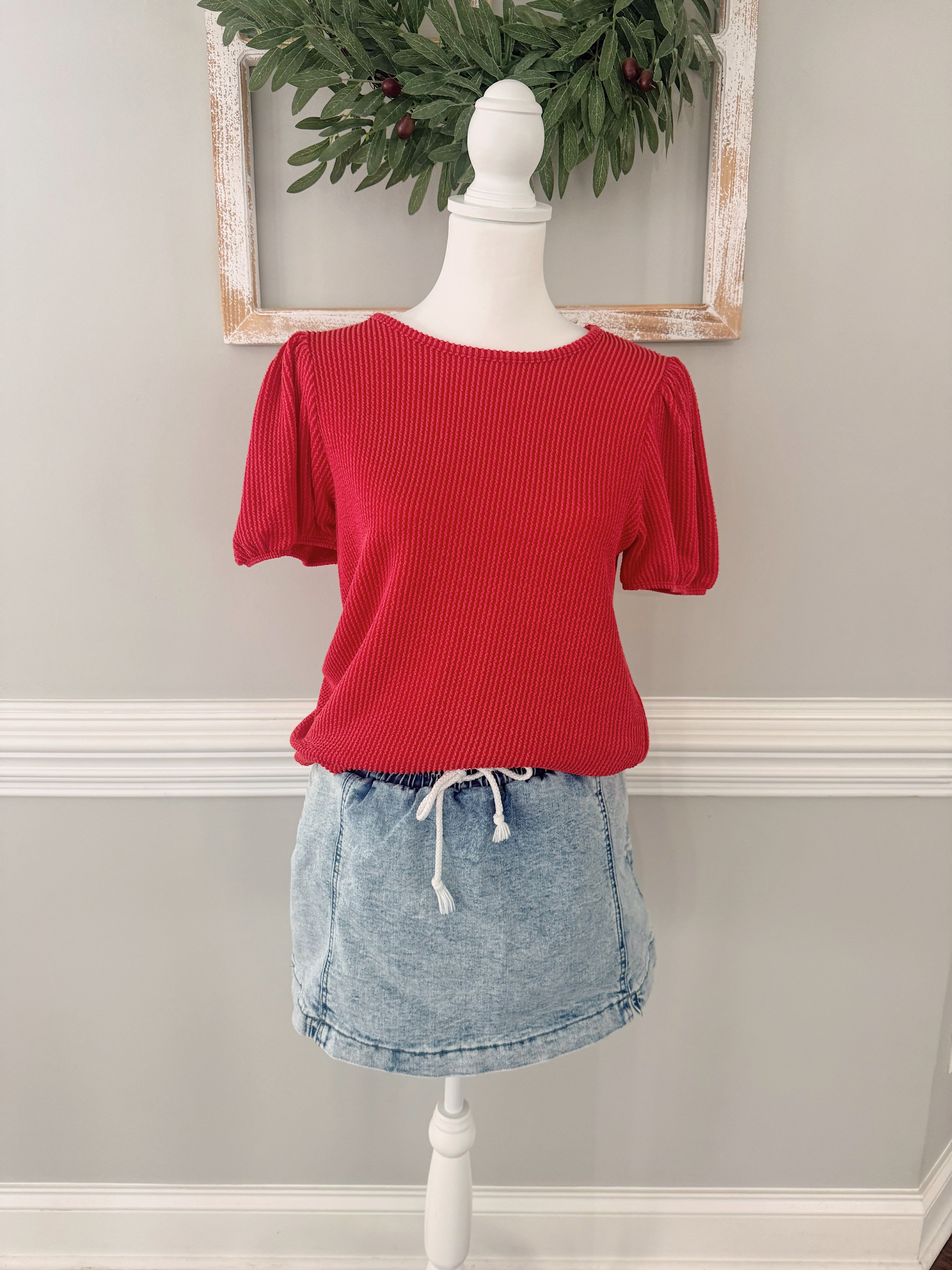 MISSY RIBBED PUFF TOP