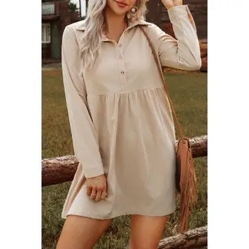 Corduroy Half Button Collared Dress