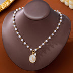 Pearl Chain Floral Oval Pendant Necklace
