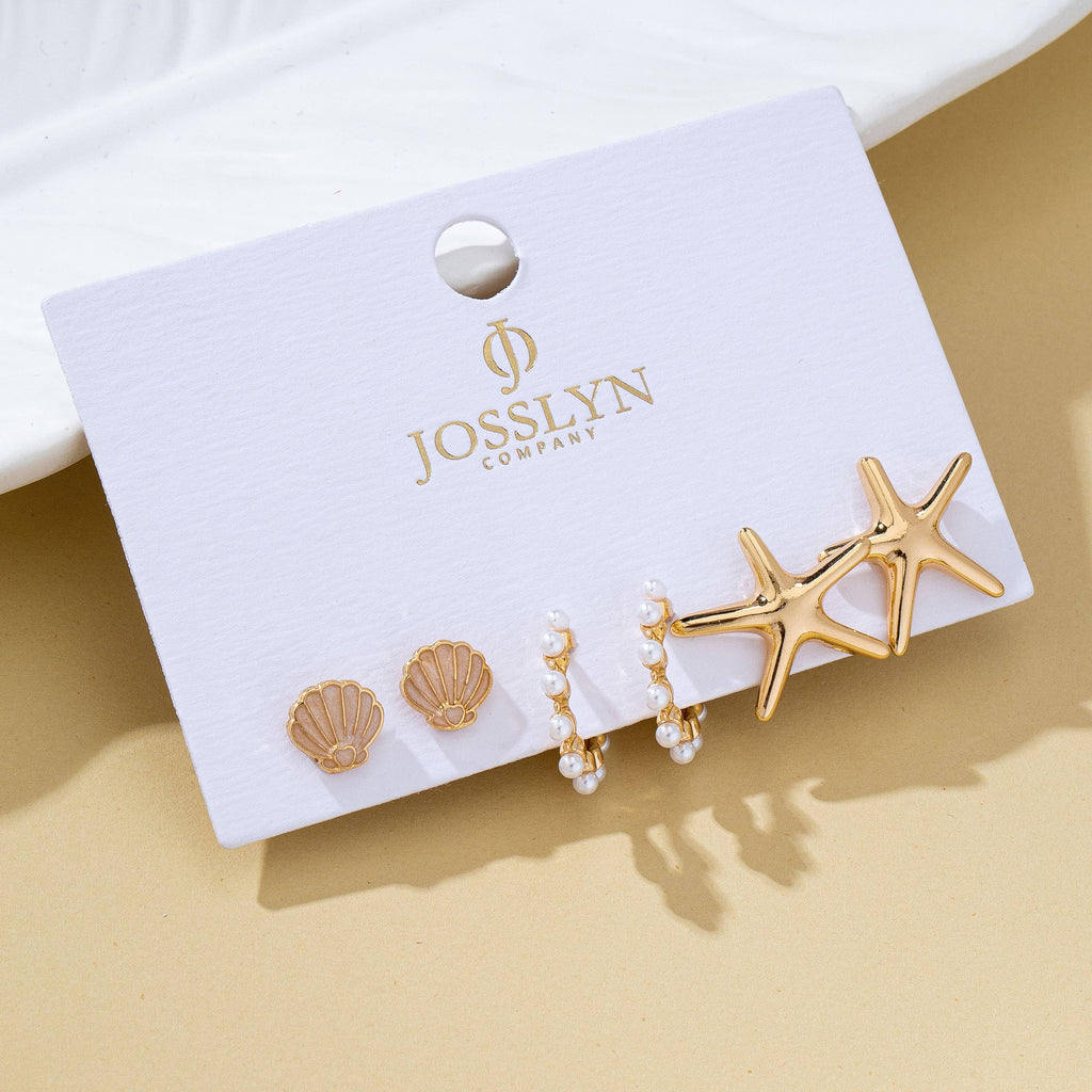 Shell Starfish Pearl Trio Earring Set