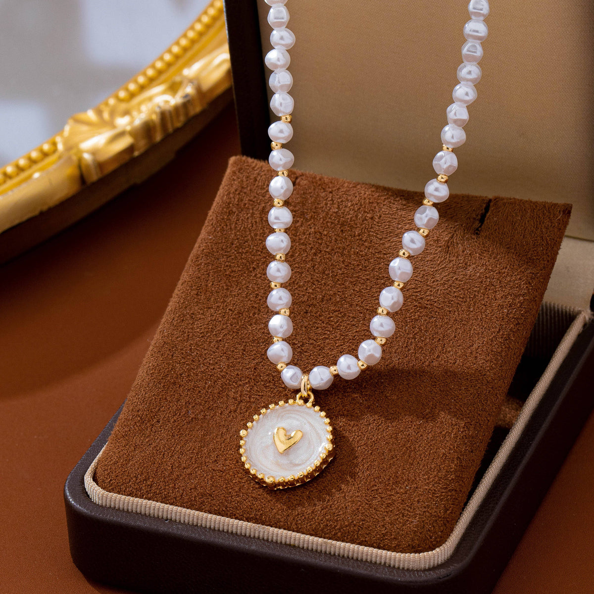 Pearl Beaded Heart Charm necklace