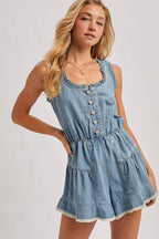RUFFLED DENIM ROMPER