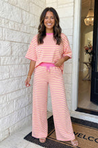 Stripe Drawstring Casual Lounge Set