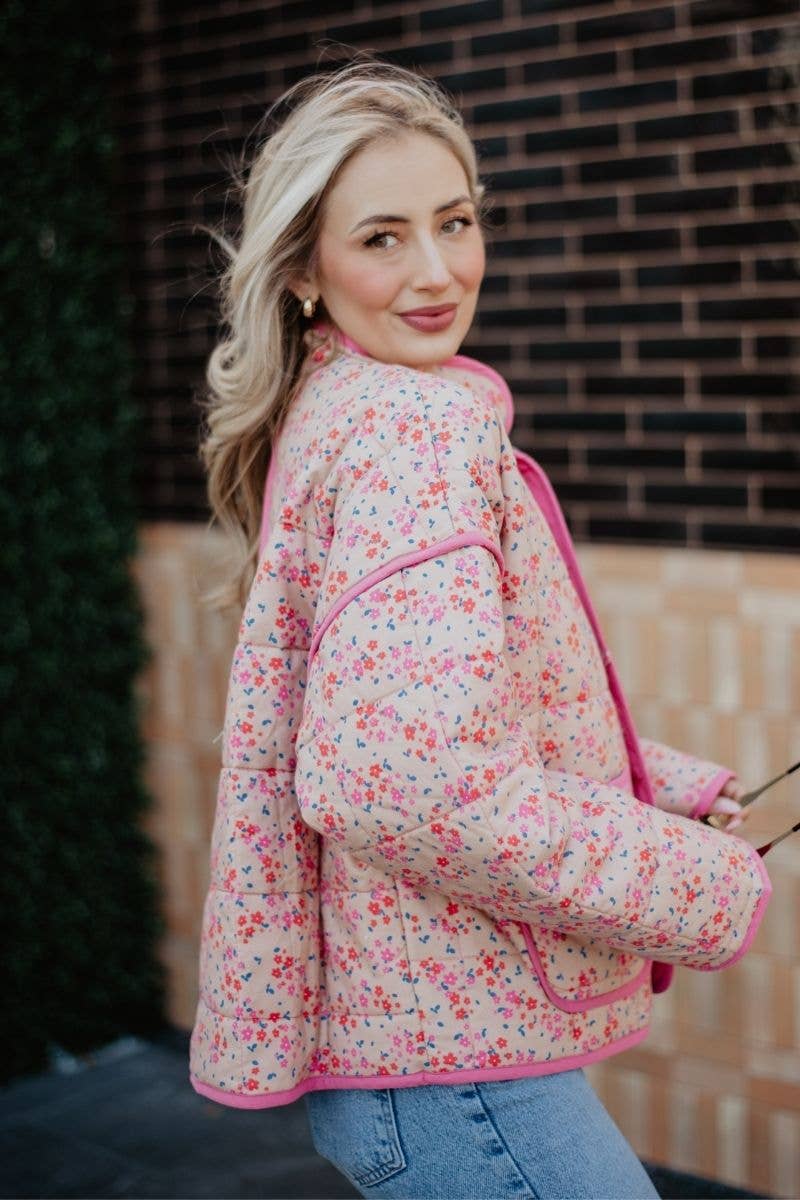 Pink Dainty Floral Quilted Jacket