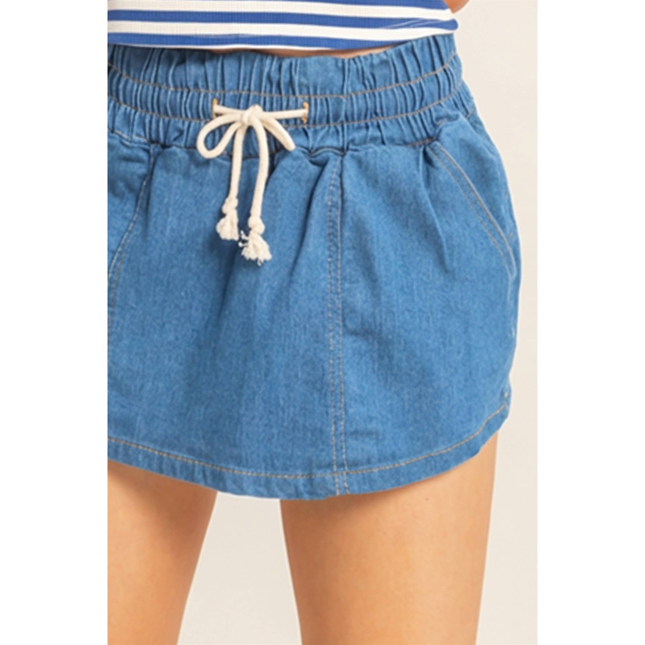 Raven Drawstring Waist Denim Skort