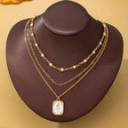 Layered Enamel Pearl Pendant Necklace