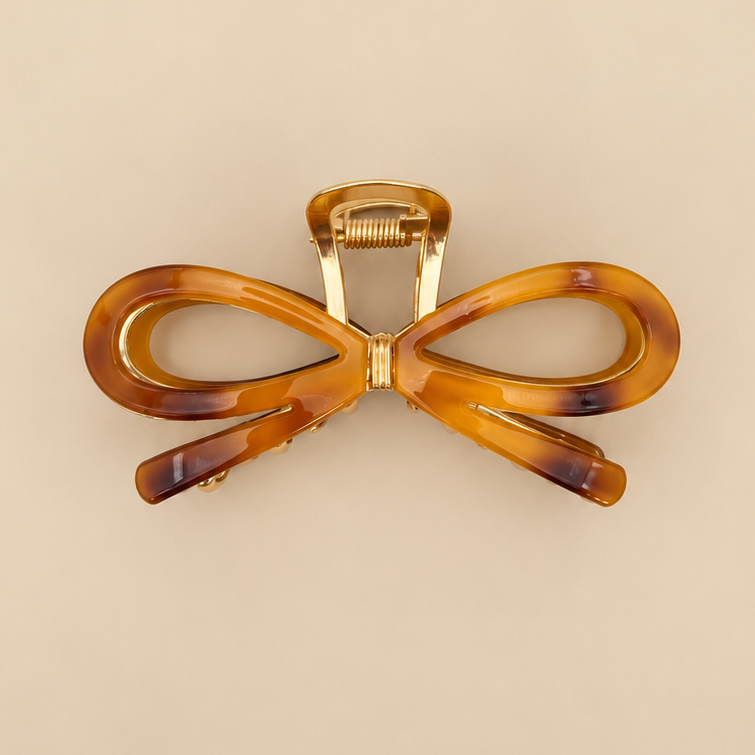 Ribbon Bow Gold Claw Clips