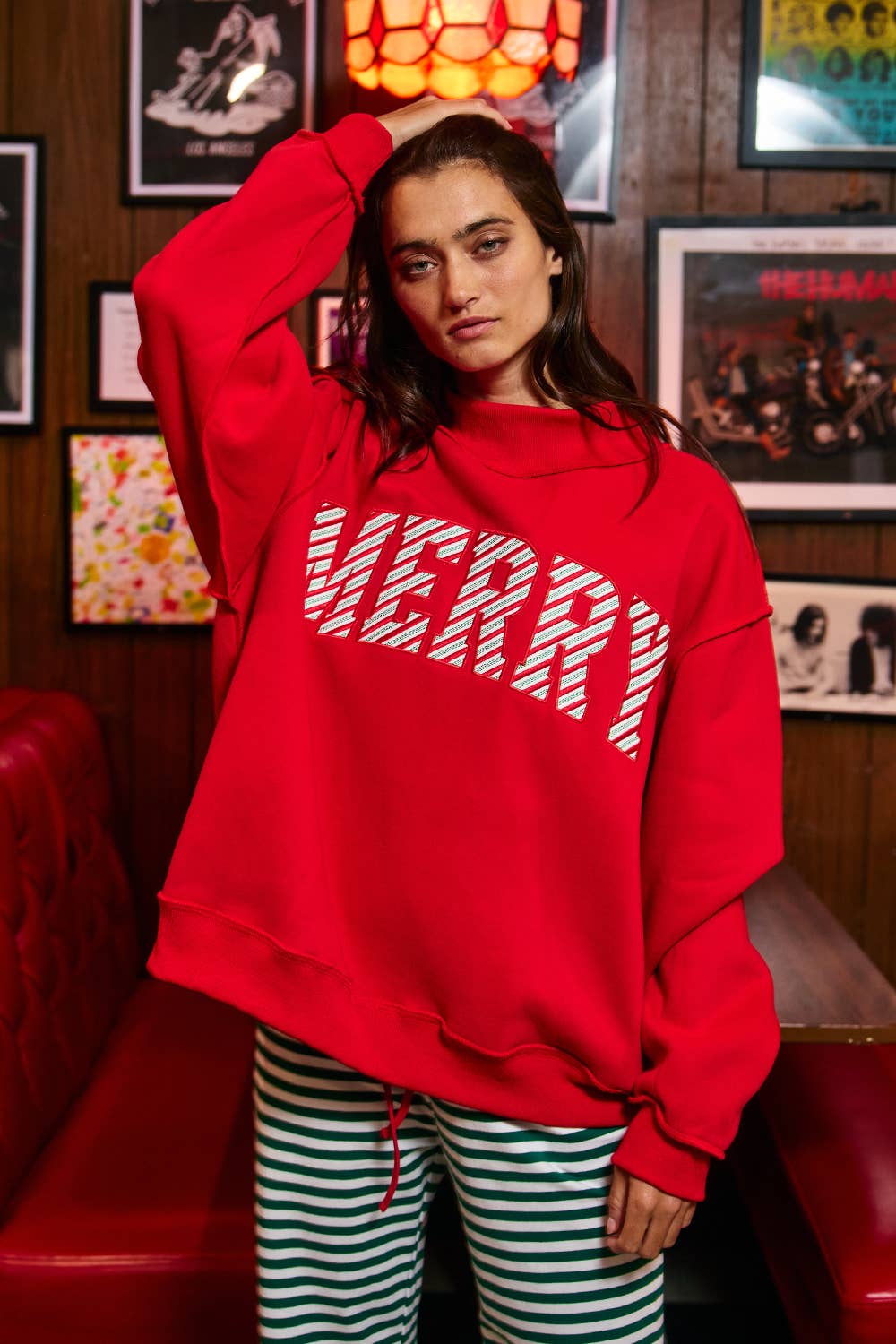 MERRY Embroidered Mock Sweatshirt