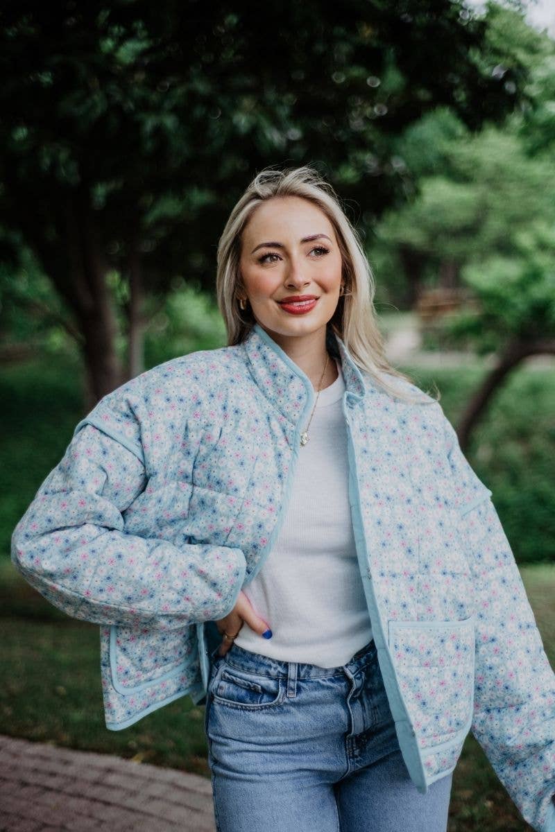 Light Blue Dainty Floral Quilted Jacket