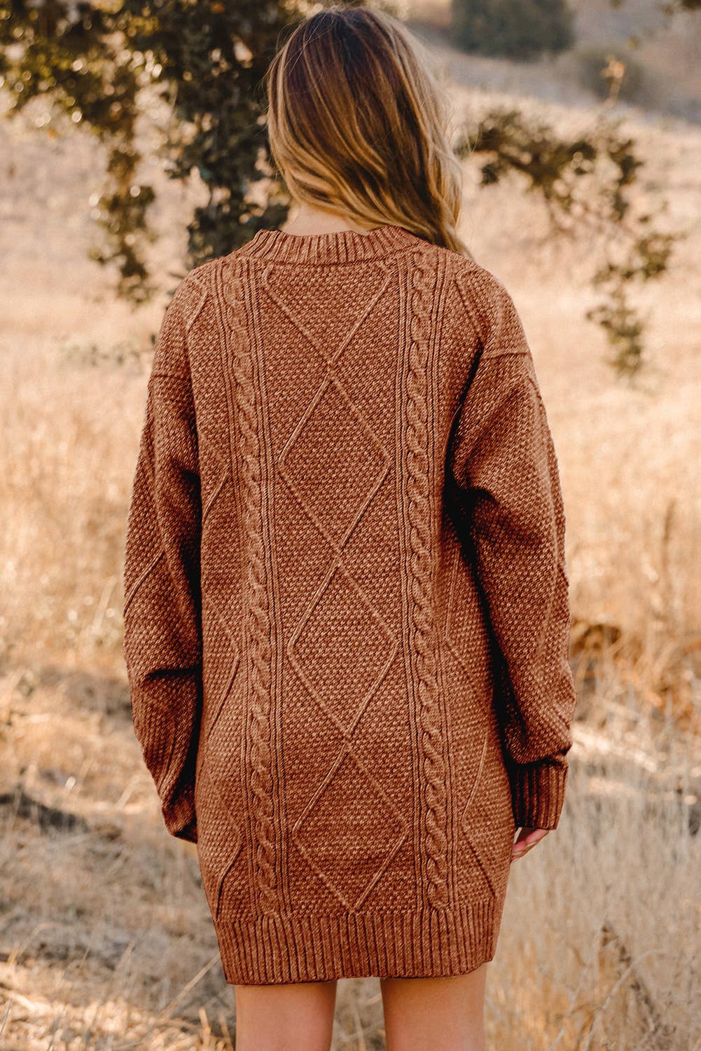 Cable Knit Drop Shoulder Loose Fit Sweater Dress