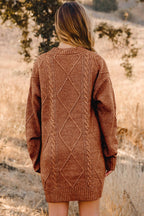 Cable Knit Drop Shoulder Loose Fit Sweater Dress