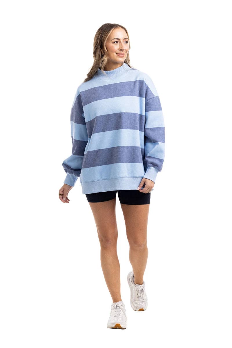 Mayla Navy Striped  Mockneck
