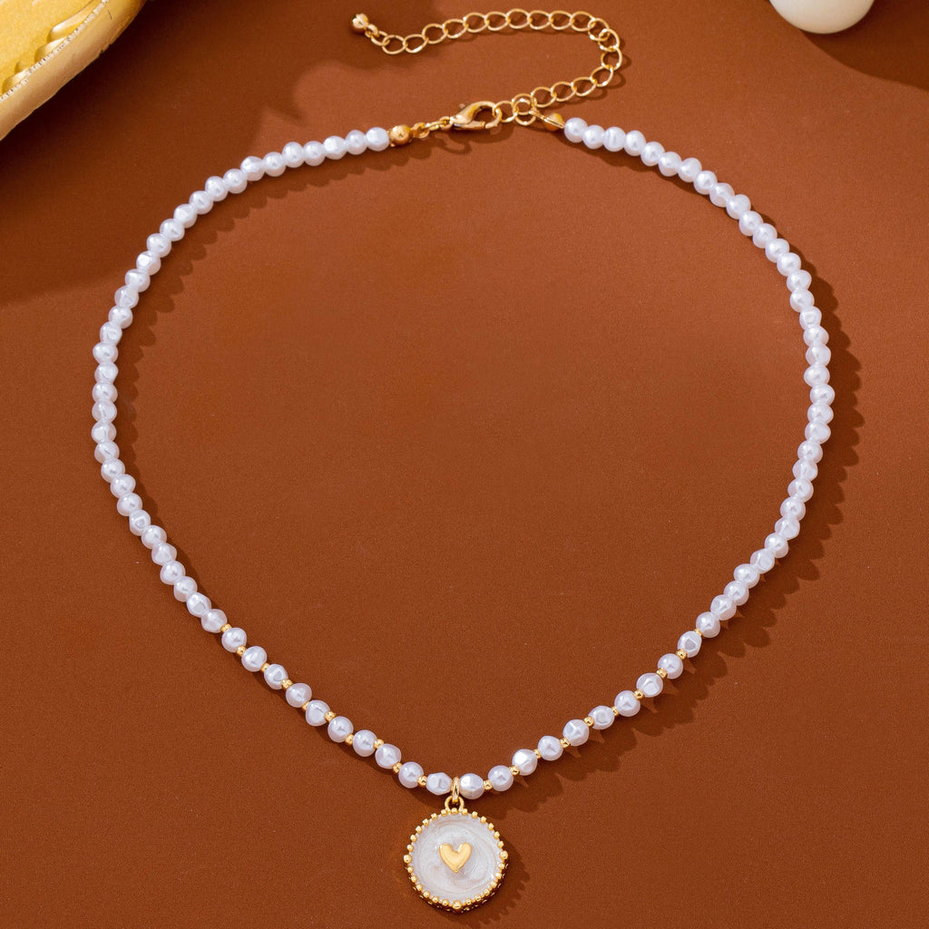 Pearl Beaded Heart Charm necklace