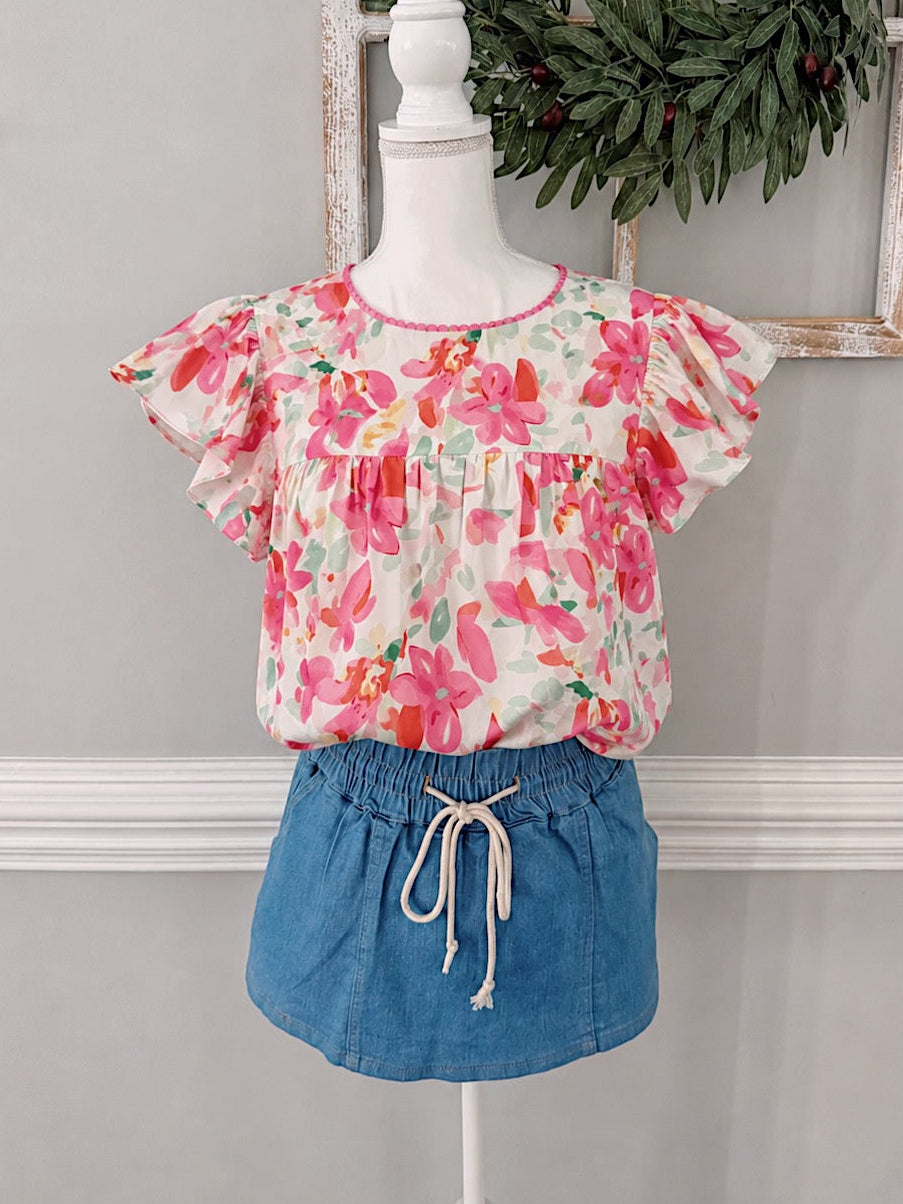 Rose Floral Flutter Top