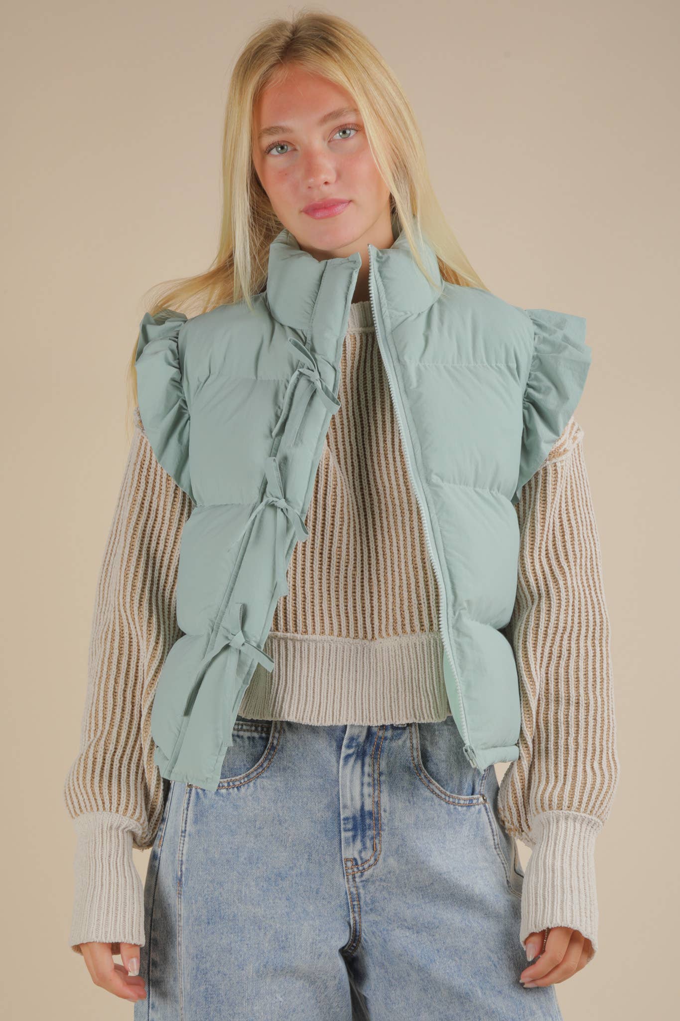 Bow Ruffle Puffer Vest