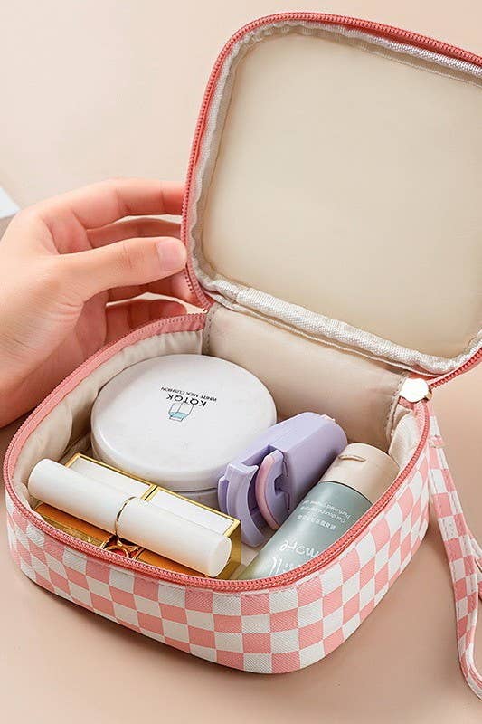 CHECKER GINGHAM MAKEUP COSMETIC BAG