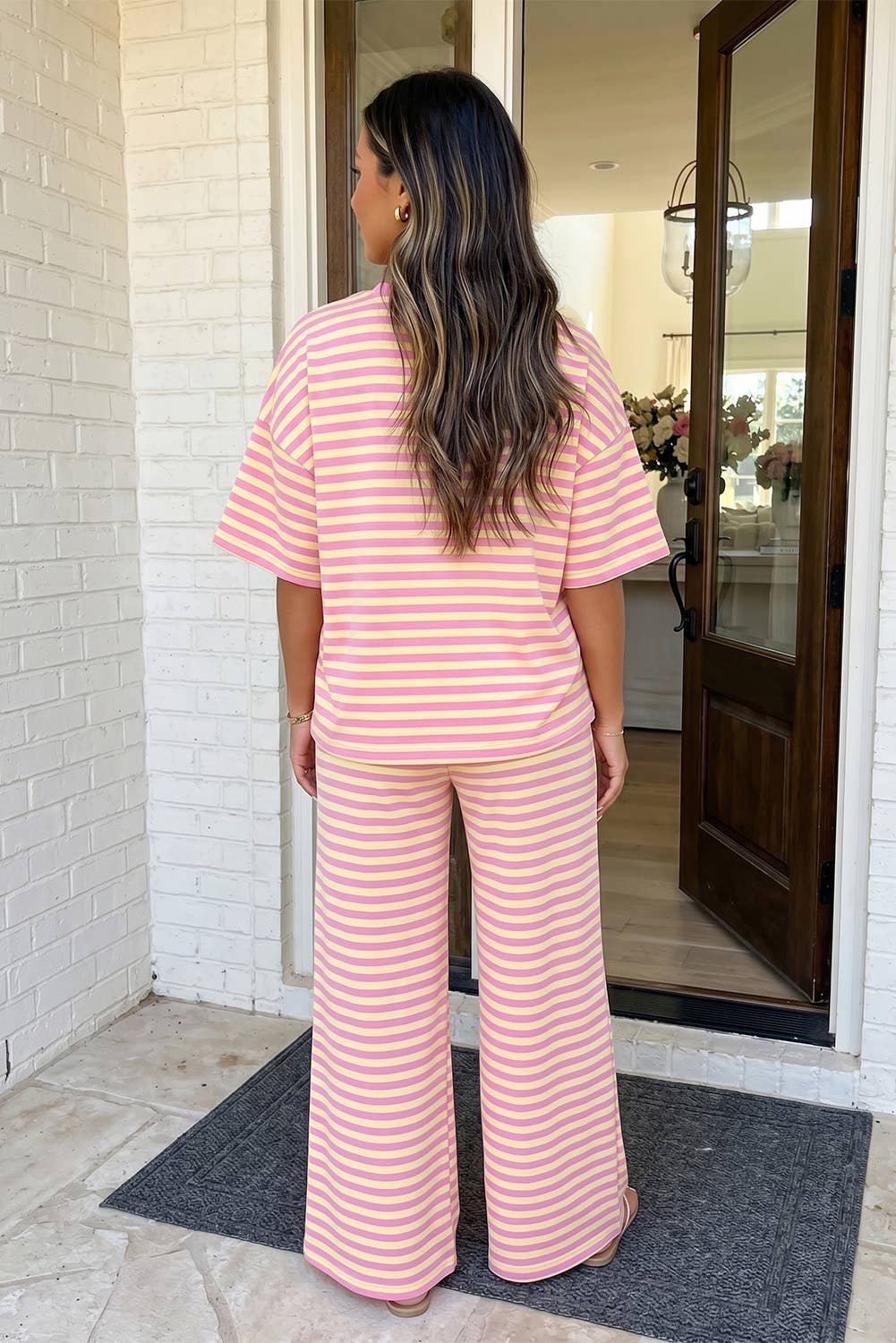 Stripe Drawstring Casual Lounge Set