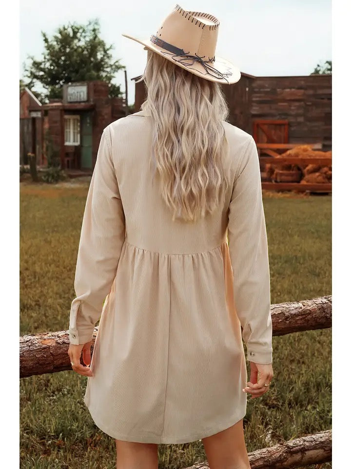 Corduroy Half Button Collared Dress