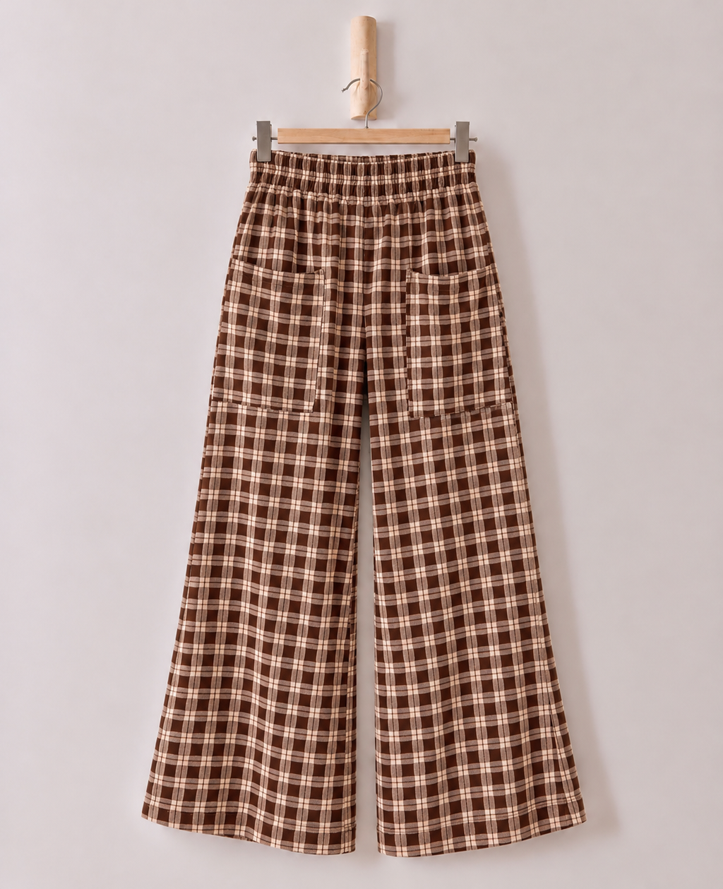 Plaid Patch Pocket Wide Leg Pants