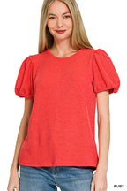 MISSY RIBBED PUFF TOP