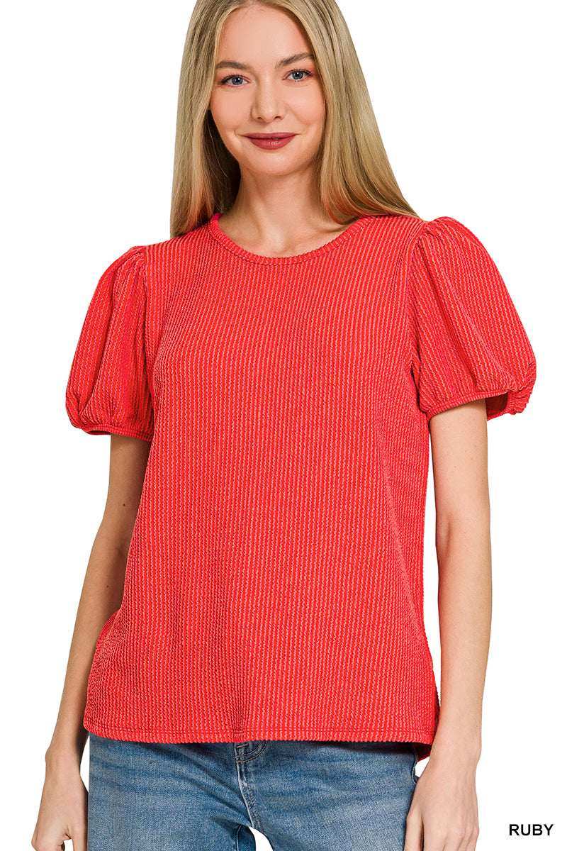 MISSY RIBBED PUFF TOP
