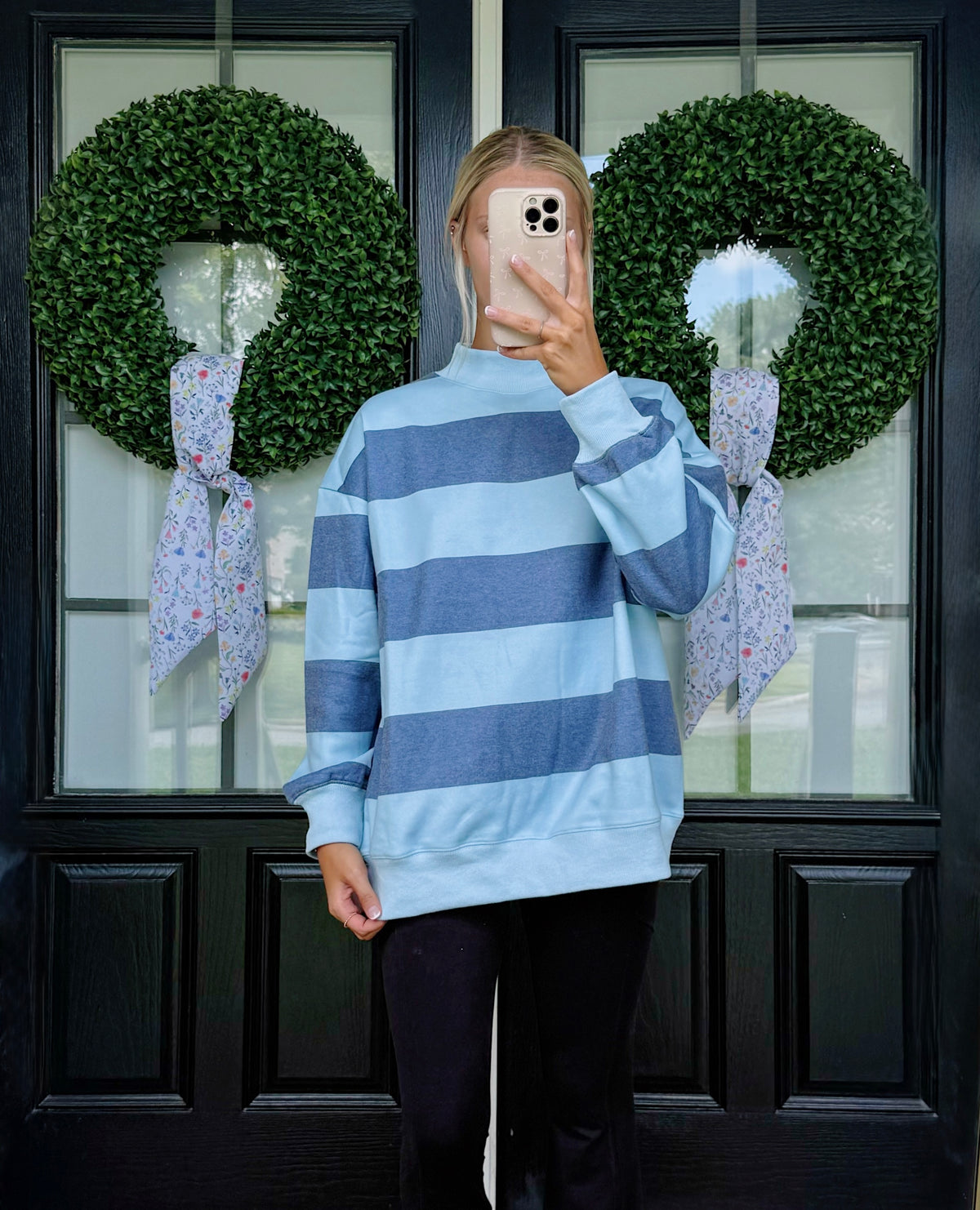 Mayla Navy Striped  Mockneck