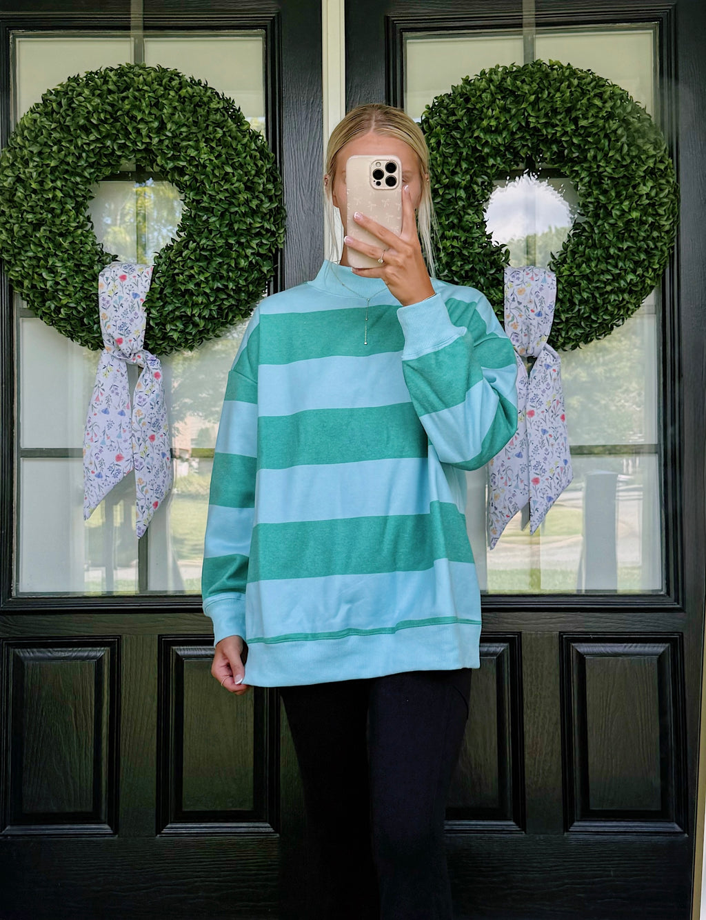 Aqua and Green Striped Mockneck