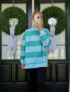 Aqua and Green Striped Mockneck