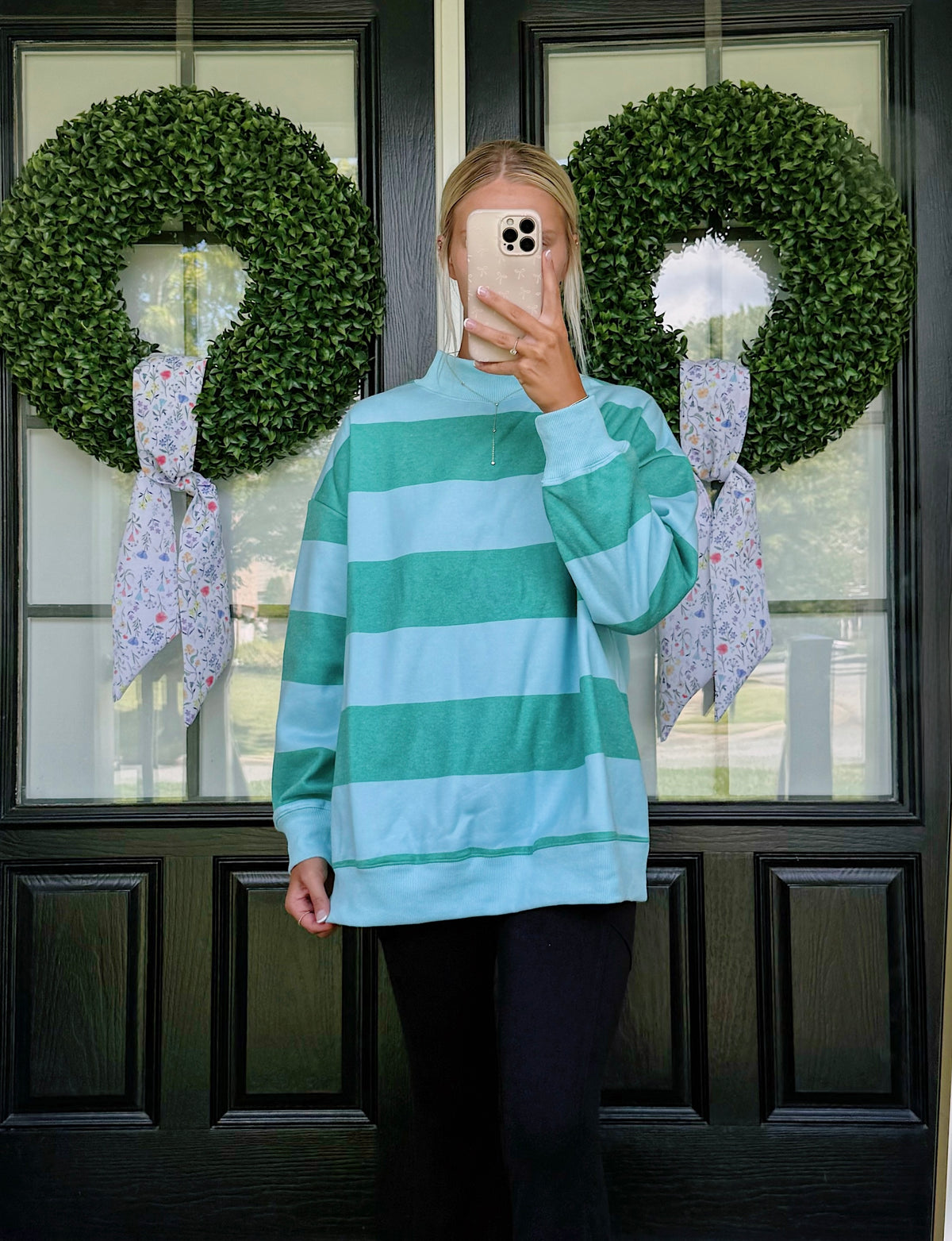 Aqua and Green Striped Mockneck